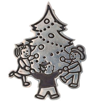 Signed Mexico Sterling Silver Children Christmas Tree Brooch