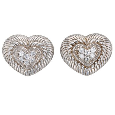 Judith Ripka Sterling Silver CZ Heart Stud Earrings