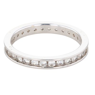 Signed Sterling Silver CZ Channel Set Eternity Band Ring Size 8.25