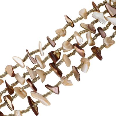 Japan Silver Tone Shell Glas Seed Bead 4 Strand Necklace