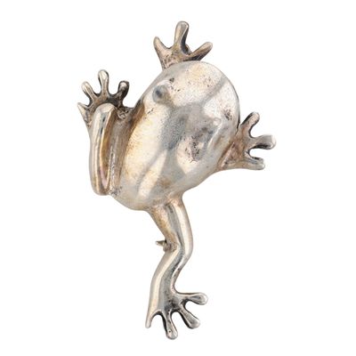 Mexico Sterling Silver Crawling Frog Brooch