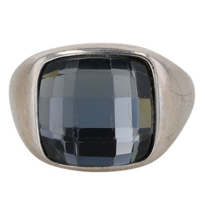 Lia Sophia Silver Tone Black Glass Stone Ring Size 5.5