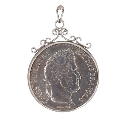 Antique Handmade 1840 900 Silver Louis Philippe I Five Francs Pendant