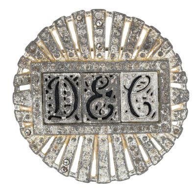 Silver Tone Rhinestone Art Deco Initial DEC Brooch