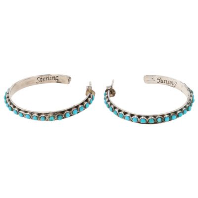 Sterling Silver Turquoise Studded Hoop Stud Earrings