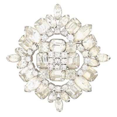 Silver Tone Clear Rhinestone Brooch