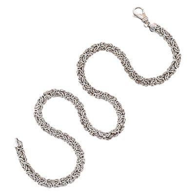 Signed Turkey Sterling Silver Textured Byzantine Chain Necklace