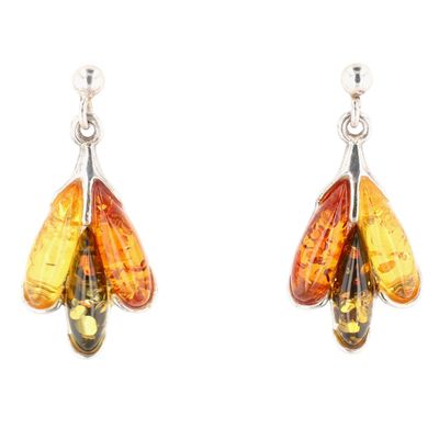 Sterling Silver Tri Color Amber Drop Earrings