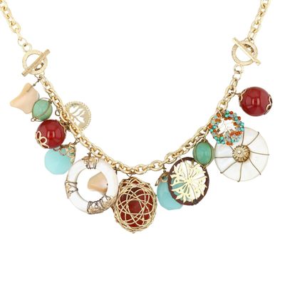 Kendra Scott Gold Tone Shell Stone Multi Charm Necklace