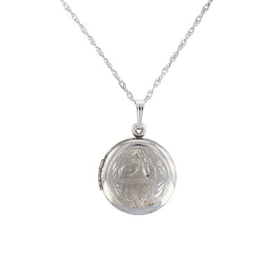 Signed Sterling Silver Hand Etched Love Birds Picture Locket Necklace