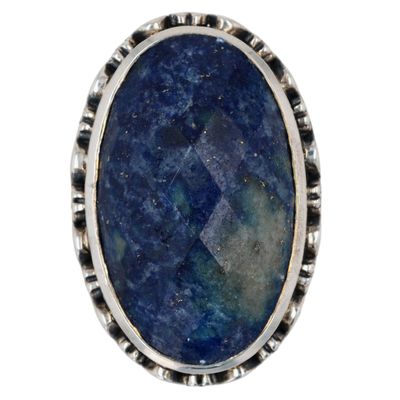 AKR Sterling Silver Faceted Sodalite Granulated Oval Statement Ring Size 6