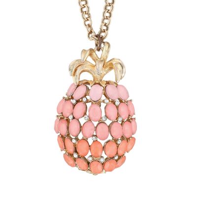 Chico's Gold Tone Rhinestone Glass Bead Pineapple Pendant Necklace