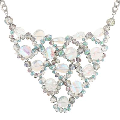 Vivi Love Silver Tone Metal Glass Beaded Bib Necklace