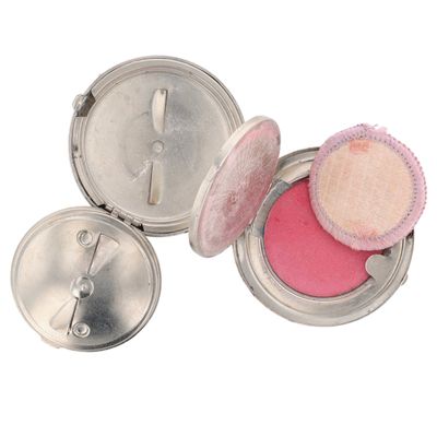 Silver Tone Blush Compact With Mirror