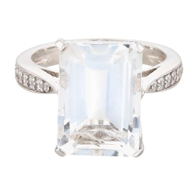 Signed Sterling Silver CZ Emerald Cut Solitaire Ring Size 6