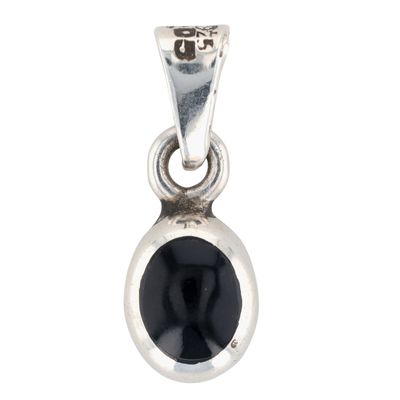 Taxco Mexico Sterling Silver Onyx Inlay Oval Pendant