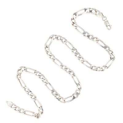 Signed Italy Sterling Silver Figaro Chain Necklace