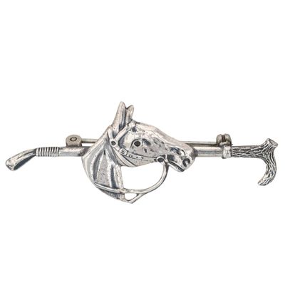 Vintage Sterling Silver Riding Crop Horse Brooch