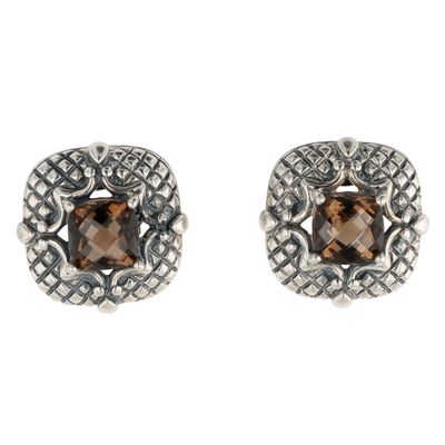 Ross Simons Sterling Silver Smoky Quartz Cushion Cut Stud Earrings