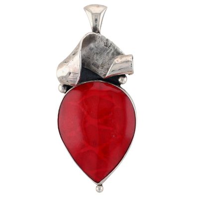 Mary Watson Sterling Silver Red Fossilized Coral Drop Pendant
