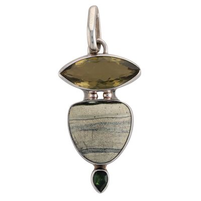 Chris Bales Elligators Sterling Silver Multi Gemstone Modern Pendant