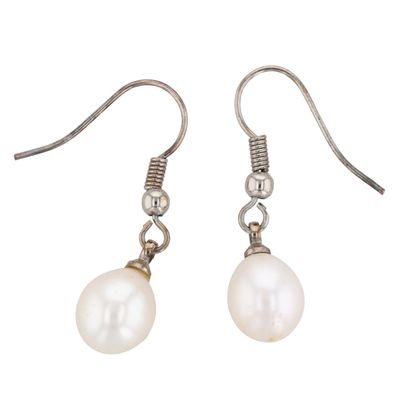 Sterling Silver Pearl Drop Dangle Earrings
