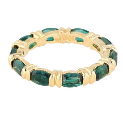 Signed Gold Over Sterling Silver Jadeite Oval Eternity Band Ring Size 6.25