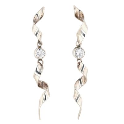 Taxco Mexico Sterling Silver CZ Double Twist Earrings