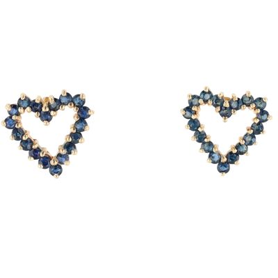 14K Yellow Gold Blue Sapphire Open Heart Stud Earrings