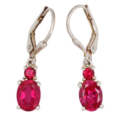 Signed Sterling Silver Ruby Double Drop Earrings