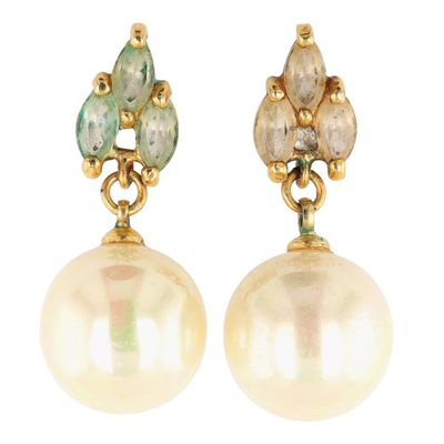 Gold Tone Rhinestone Faux Pearl Drop Stud Earrings