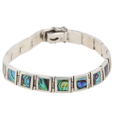 Sterling Silver Abalone Inlay Square Hinge Link Bracelet