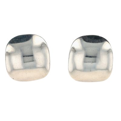 Taxco Mexico Sterling Silver Bent Disc Stud Earrings