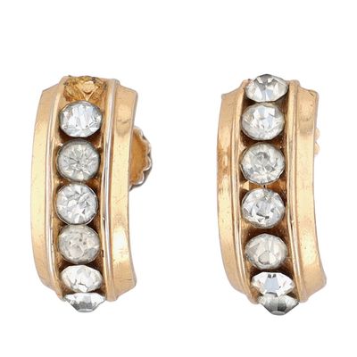 Coro Gold Tone Metal Rhinestone Half Hoop Earrings
