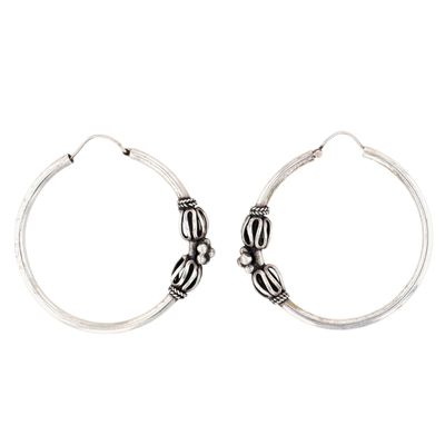 Sterling Silver Bali Style Hollow Hoop Earrings