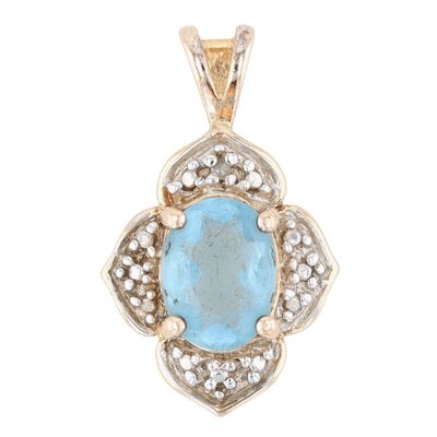 Signed Gold Over Sterling Silver Diamond Aquamarine Halo Pendant