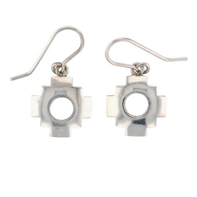 Southwest Sterling Silver Stepped Cross Dangle Earrings