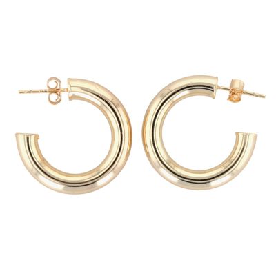 Signed Gold Over Sterling Silver Thick Hoop Stud Earrings