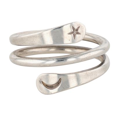 Robert Nilsson Sterling Silver Celestial Stamped Wrap Ring Size 8