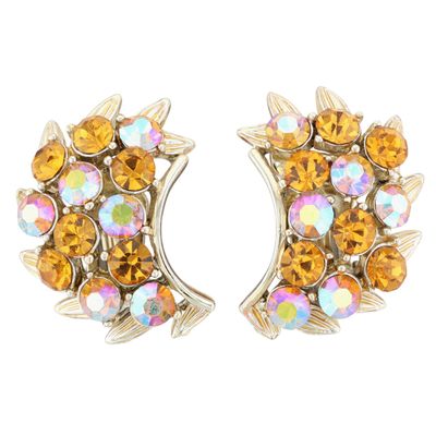 BSK Gold Tone Metal Rhinestone Cluster Earrings