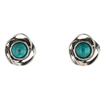Signed Israel Sterling Silver Turquoise Encircled Stud Earrings