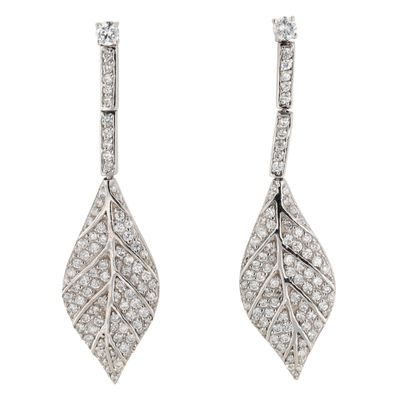 Sterling Silver Rhinestone Hinge Dangle Leaf Stud Earrings