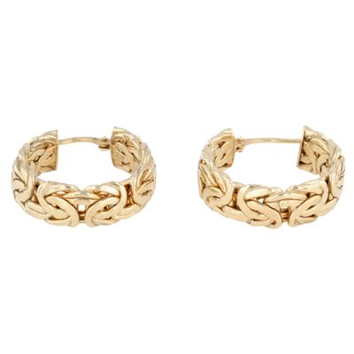Signed Turkey Gold Over Sterling Silver Byzantine Chain Hoop Earrings