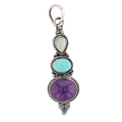 Sterling Silver Opal Amethyst Turquoise Pendant