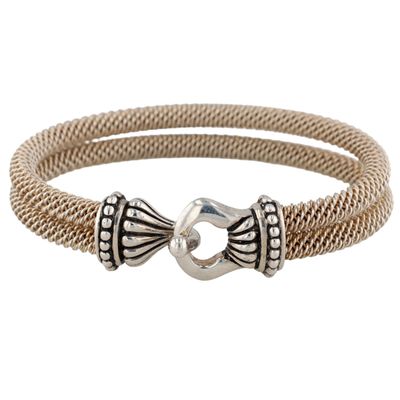Joseph Esposito Sterling Silver Double Mesh Band Hook Clasp Bracelet