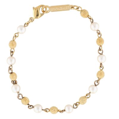 Napier Gold Tone Metal Faux Pearl Linked Bracelet