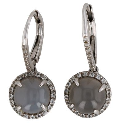 Signed Sterling Silver Topaz Moonstone Drop Earrings