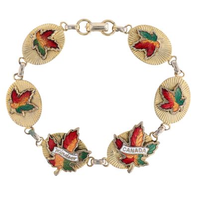 Gold Tone Enamel Windsor Canada Souvenir Bracelet