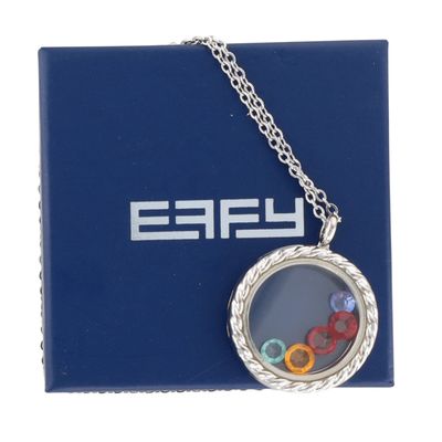 EFFY Silver Tone Metal Rhinestone With Love Floating Keepsake Locket Necklace