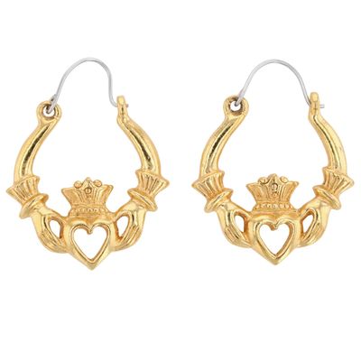 Gold Tone Claddagh Hoop Earrings